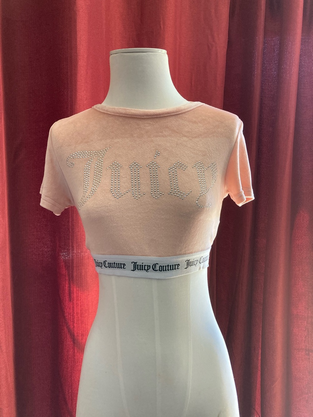 Juicy Couture Blush Pink Crystal-Logo Velour Crop Top